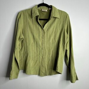 Baxter & Wells Button Up Shirt Women PL Green EUC Pintuck Eyelet Long Sleeve